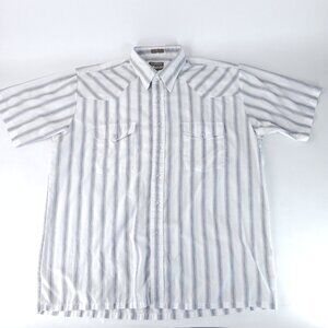Plainsman Shirt Mens 1X 17.5 Big Western Pearl Snap Short Sleeve Striped